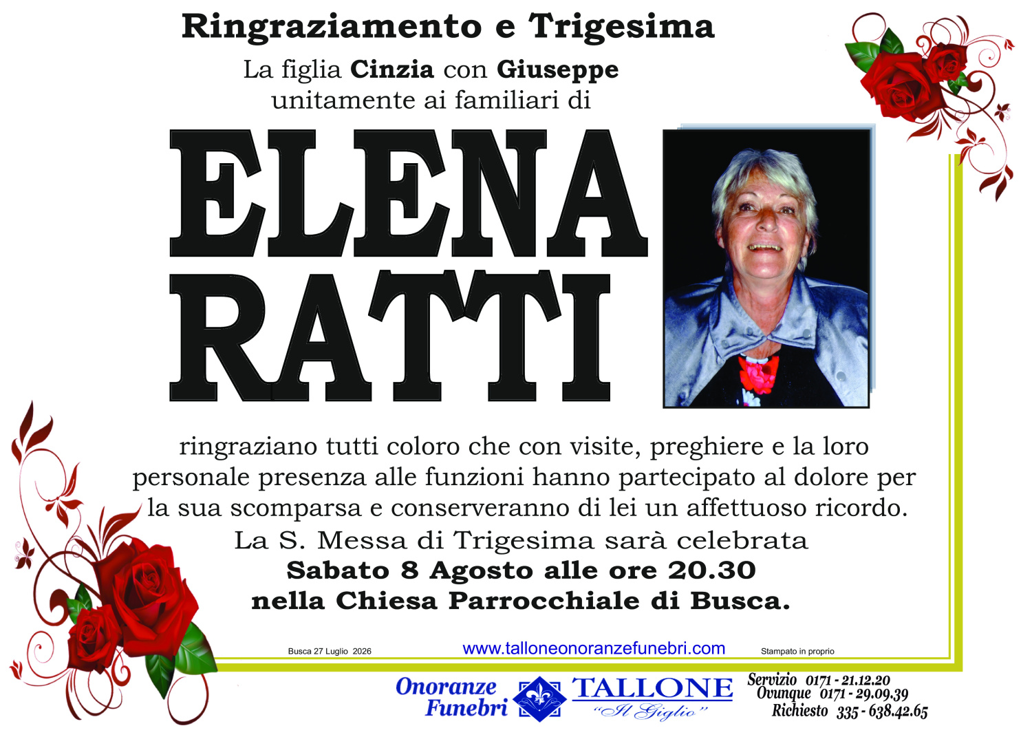<br />
<b>Warning</b>:  Undefined variable $info in <b>/home/tallone/public_html/ringraziamenti.php</b> on line <b>68</b><br />
Elena Ratti